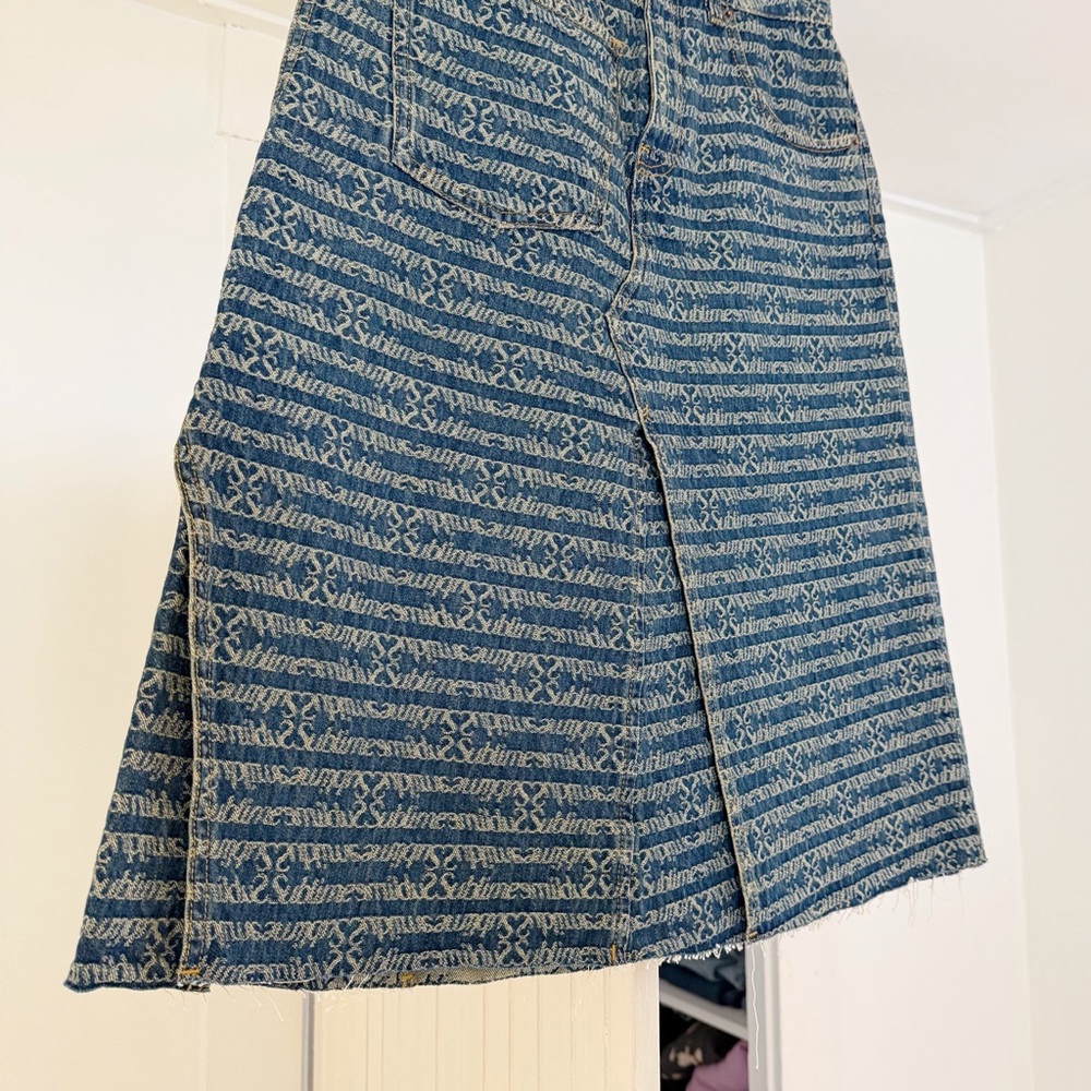 Tory Burch Deconstructed Denim Midi Skirt in Sublime Jacquard & Vintage Wash NWT - Picture 12 of 13